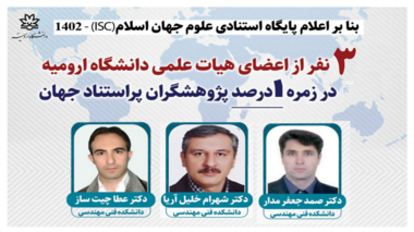3 نفر از اعضای هیات علمی دانشکده فنی و مهندسی در زمره 1 درصد پژوهشگران پراستناد جهان